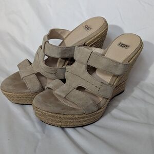 Ugg Women's Tawnie Sandals Size  Beige Suede Espadrille Wedge Strappy Jute
